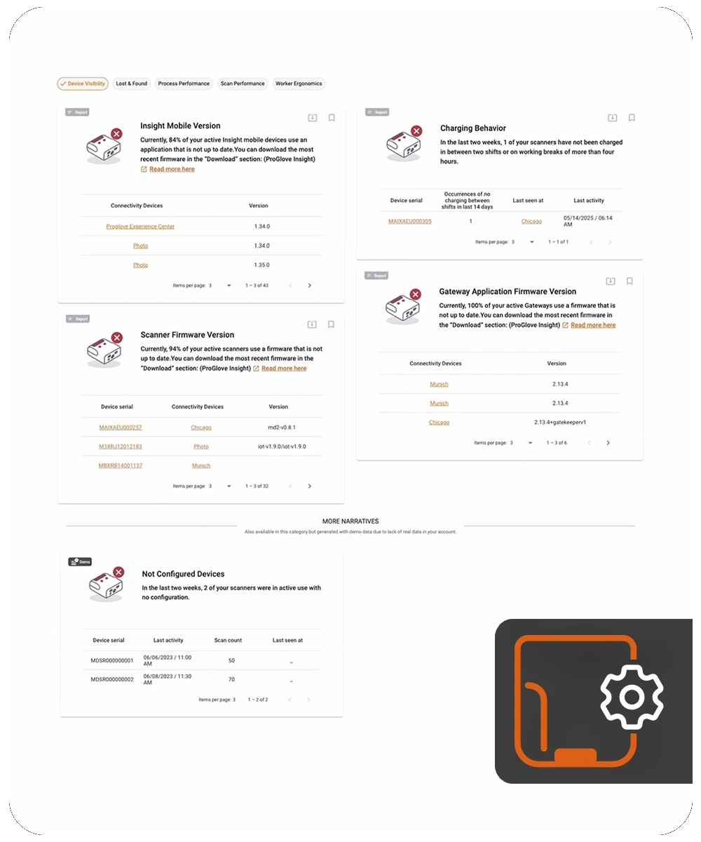 INSIGHT Control screenshot - ProGlove wearable barcode scanners